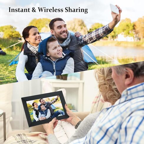 Aeezo Digital Picture Frame ، 10.1 بوصة إطار صورة رقمية WiFi مع سحابة سحابة Smart Screen Smart 16GB 16 جيجابايت ، ومشاركة الصور أو مقاطع الفيديو عبر تطبيق Aimor ، و ROTATE AUTO ، و GALLABLE (أسود) in Kuwait