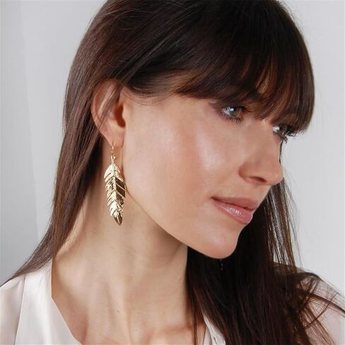 coadipress Bohemian Leaf Earrings for Women Simple Fashion Handmade Boho Long Hanging Gold Silver Rose Gold Tone Feather Dangle Drop Statement Earrings Jewelry Gifts in Saudi Arabia