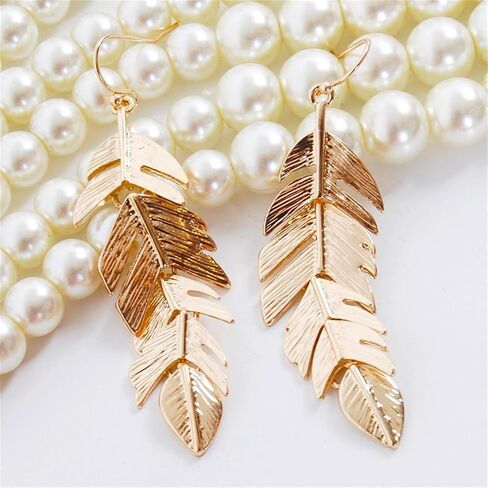 coadipress Bohemian Leaf Earrings for Women Simple Fashion Handmade Boho Long Hanging Gold Silver Rose Gold Tone Feather Dangle Drop Statement Earrings Jewelry Gifts in Saudi Arabia
