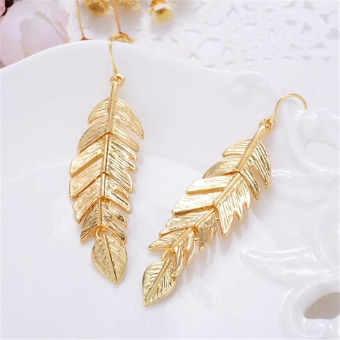 coadipress Bohemian Leaf Earrings for Women Simple Fashion Handmade Boho Long Hanging Gold Silver Rose Gold Tone Feather Dangle Drop Statement Earrings Jewelry Gifts in Saudi Arabia