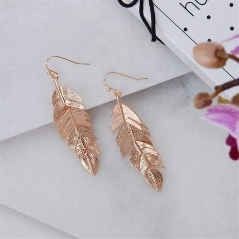 coadipress Bohemian Leaf Earrings for Women Simple Fashion Handmade Boho Long Hanging Gold Silver Rose Gold Tone Feather Dangle Drop Statement Earrings Jewelry Gifts in Saudi Arabia