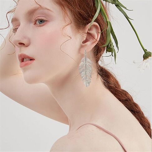 COADIPRESS BOHEMIAN LEAF أقراط للمرأة البسيطة الموضة المصنوعة يدويًا بوهو معلقة طويلة من الذهب الفضي الذهب الذهب النغمة ريشة إسقاط بيان أقراط الهدايا للمجوهرات in Kuwait