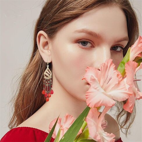 Coadipress Long Bohemian Drop Dangle أقراط للنساء Retro Colorful Tassel Drop Accound Arrings Bededed Tassel Condring Boho المجوهرات الأنيقة in Saudi Arabia