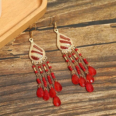 Coadipress Long Bohemian Drop Dangle أقراط للنساء Retro Colorful Tassel Drop Accound Arrings Bededed Tassel Condring Boho المجوهرات الأنيقة in Saudi Arabia