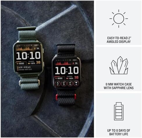 Wearable4U Garmin Venu X1 Whin and Lightweight GPS Smartwatch ، شاشة AMOLED ، أسود مع Slate Titanium Comfort Fit Nylon Band Bank Bundle in Saudi Arabia