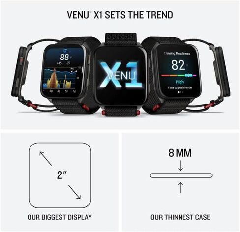 Wearable4U Garmin Venu X1 Whin and Lightweight GPS Smartwatch ، شاشة AMOLED ، أسود مع Slate Titanium Comfort Fit Nylon Band Bank Bundle in Saudi Arabia