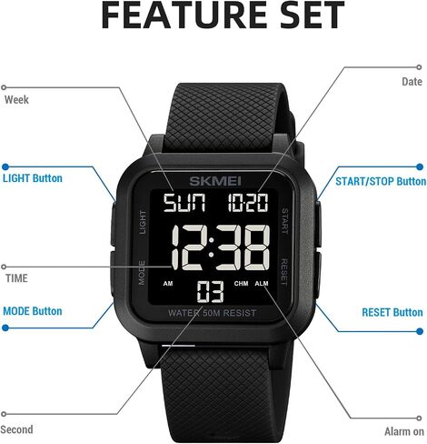 Skmei Men Digital Sports Watch Ultra-shin wach watch watch watch for men with stalptwatch countdown timer timer function dual time led light light in Kuwait