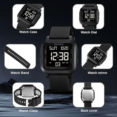 Skmei Men Digital Sports Watch Ultra-shin wach watch watch watch for men with stalptwatch countdown timer timer function dual time led light light in Kuwait