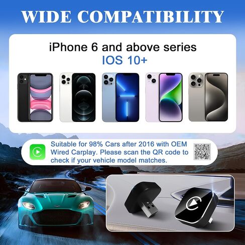 Wireless CarPlay Adapter for iPhone, 2025 Upgraded Wired to Wireless for Apple CarPlay, Mini USB Design Car Play Adapter with Type-C Extension, Plug and Play, Stable Connection & No Latency in Saudi Arabia