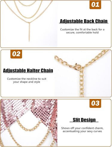 Seaur Sexy Top for Women Metallic Sequin Halter Multi Trans Chake Stain Stain بدون خزانة محصول عاريات مع زوج من حمالة صدر لزجة S-L in Saudi Arabia