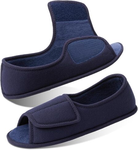 Adjustable House Shoes Open Toe Full Foot Slippers for Women Breathable Memory Foam Slipper Indoor/Outdoor Non-Slip Sole Extra Wide Shoes for All Season Pink US7-8 in Saudi Arabia
