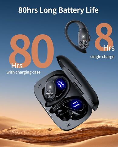 PocBuds Bluetooth Headphones Wireless Earbuds 80hrs Playtime Wireless Charging Case Digital Display Sports Ear Buds with Earhook Deep Bass IPX7 Waterproof Over-Ear Earphones for TV Phone Laptop Blue in Kuwait