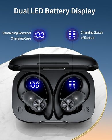 PocBuds Bluetooth Headphones Wireless Earbuds 80hrs Playtime Wireless Charging Case Digital Display Sports Ear Buds with Earhook Deep Bass IPX7 Waterproof Over-Ear Earphones for TV Phone Laptop Blue in Kuwait