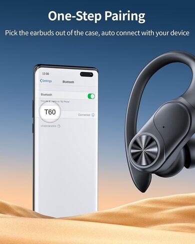 PocBuds Bluetooth Headphones Wireless Earbuds 80hrs Playtime Wireless Charging Case Digital Display Sports Ear Buds with Earhook Deep Bass IPX7 Waterproof Over-Ear Earphones for TV Phone Laptop Blue in Kuwait
