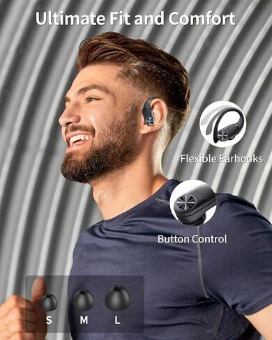 PocBuds Bluetooth Headphones Wireless Earbuds 80hrs Playtime Wireless Charging Case Digital Display Sports Ear Buds with Earhook Deep Bass IPX7 Waterproof Over-Ear Earphones for TV Phone Laptop Blue in Kuwait