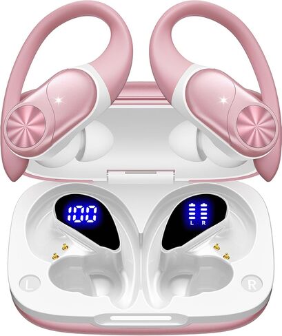 PocBuds Bluetooth Headphones Wireless Earbuds 80hrs Playtime Wireless Charging Case Digital Display Sports Ear Buds with Earhook Deep Bass IPX7 Waterproof Over-Ear Earphones for TV Phone Laptop Blue in Kuwait
