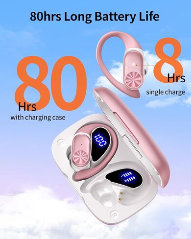 PocBuds Bluetooth Headphones Wireless Earbuds 80hrs Playtime Wireless Charging Case Digital Display Sports Ear Buds with Earhook Deep Bass IPX7 Waterproof Over-Ear Earphones for TV Phone Laptop Blue in Kuwait