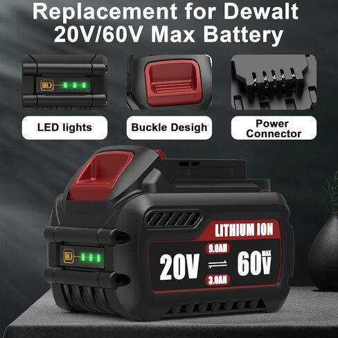 2 Packs 6.0Ah Lithium Ion Battery and Charger Replacement for Dewalt 20V Max Battery and Charger Combo Compatible with Dewalt 12-20V Batteries and All 20 Volt Cordless Tools in Saudi Arabia