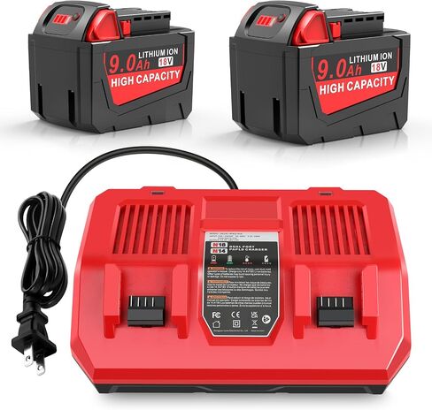 2 Pack 18V 9Ah WK1890 Lithium Battery N12-18C 12/18V 3A Battery Charger Combo Compatible with Milwaukee 48-11-2420 48-11-2440 48-11-1815 48-11-1820 48-11-1840 48-11-1850 48-11-2401 48-11-1890 in Saudi Arabia