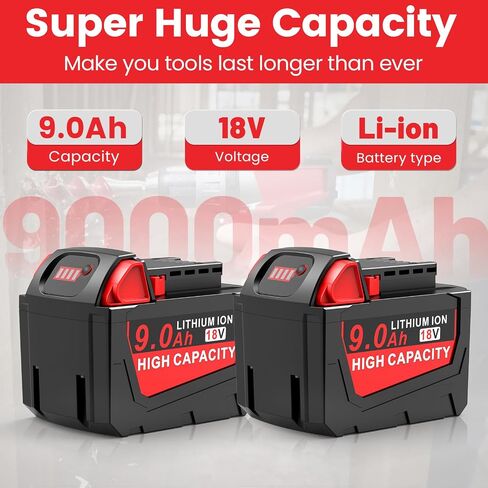 2 Pack 18V 9Ah WK1890 Lithium Battery N12-18C 12/18V 3A Battery Charger Combo Compatible with Milwaukee 48-11-2420 48-11-2440 48-11-1815 48-11-1820 48-11-1840 48-11-1850 48-11-2401 48-11-1890 in Saudi Arabia