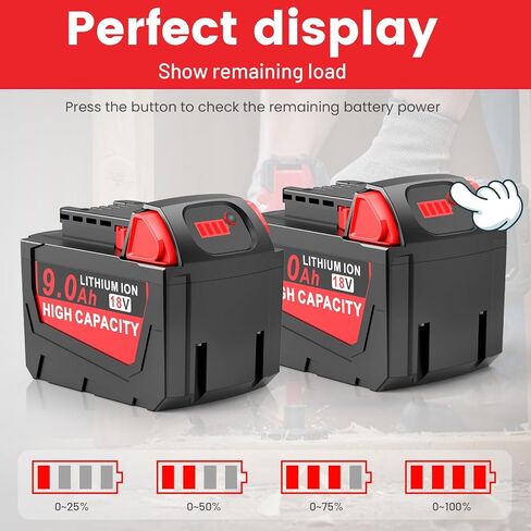 2 Pack 18V 9Ah WK1890 Lithium Battery N12-18C 12/18V 3A Battery Charger Combo Compatible with Milwaukee 48-11-2420 48-11-2440 48-11-1815 48-11-1820 48-11-1840 48-11-1850 48-11-2401 48-11-1890 in Saudi Arabia