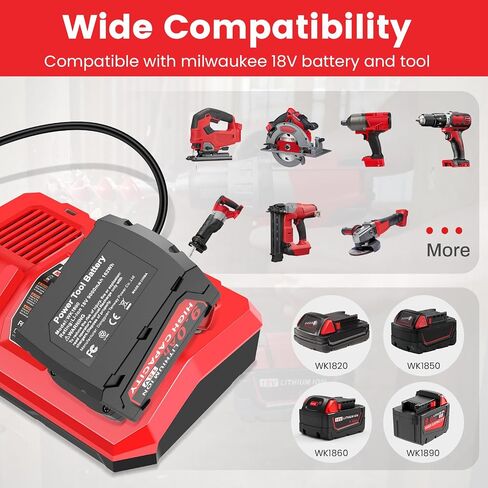 2 Pack 18V 9Ah WK1890 Lithium Battery N12-18C 12/18V 3A Battery Charger Combo Compatible with Milwaukee 48-11-2420 48-11-2440 48-11-1815 48-11-1820 48-11-1840 48-11-1850 48-11-2401 48-11-1890 in Saudi Arabia