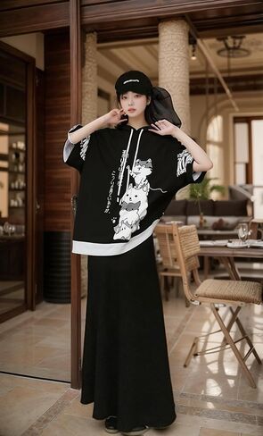 Men Women Y2K Hoodie T-Shirt, Japanese Kawaii Cute Anime Short Sleeve Aesthetic Top Tshirts Streetwear Summer in Saudi Arabia