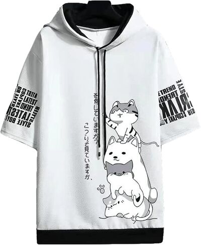 Men Women Y2K Hoodie T-Shirt, Japanese Kawaii Cute Anime Short Sleeve Aesthetic Top Tshirts Streetwear Summer in Saudi Arabia
