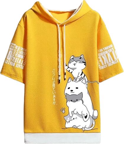 Men Women Y2K Hoodie T-Shirt, Japanese Kawaii Cute Anime Short Sleeve Aesthetic Top Tshirts Streetwear Summer in Saudi Arabia