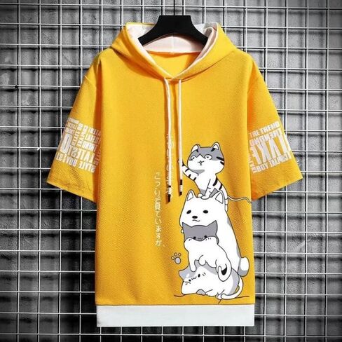 Men Women Y2K Hoodie T-Shirt, Japanese Kawaii Cute Anime Short Sleeve Aesthetic Top Tshirts Streetwear Summer in Saudi Arabia