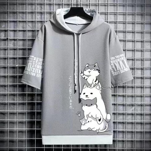 Men Women Y2K Hoodie T-Shirt, Japanese Kawaii Cute Anime Short Sleeve Aesthetic Top Tshirts Streetwear Summer in Saudi Arabia