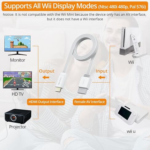 Neoteck wii إلى HDMI Converter 1080p 5ft/150cm HDMI كابل لـ Wii المدمج في Wii Cable for tv ، plug و play wii إلى محول HDMI متوافق مع wii ، wii u ، hdtv ، إلخ. in Kuwait