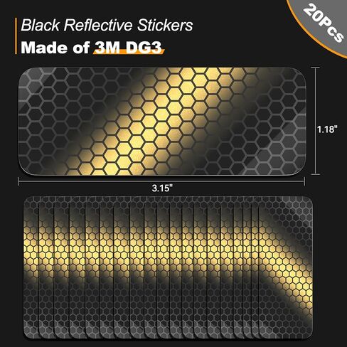 20 Pcs Super Reflection Reflective Stickers Made of 3M DG3, Safety Reflective Tape for Car Bike Mailbox Helmet, Black Reflective Tape Outdoor Waterproof 3.15" X 1.18" in Kuwait