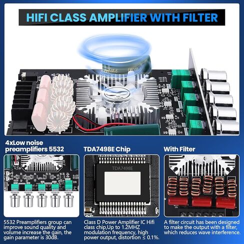 ZK-1002L 200W Audio Power Amplifier Board with Bluetooth and AUX Inputs, 2.0 Channel Stereo Mini Power Amplifier Receiver Module for Home DIY Speakers System, DC 5-24V in Saudi Arabia