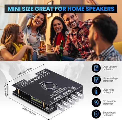 ZK-1002L 200W Audio Power Amplifier Board with Bluetooth and AUX Inputs, 2.0 Channel Stereo Mini Power Amplifier Receiver Module for Home DIY Speakers System, DC 5-24V in Saudi Arabia