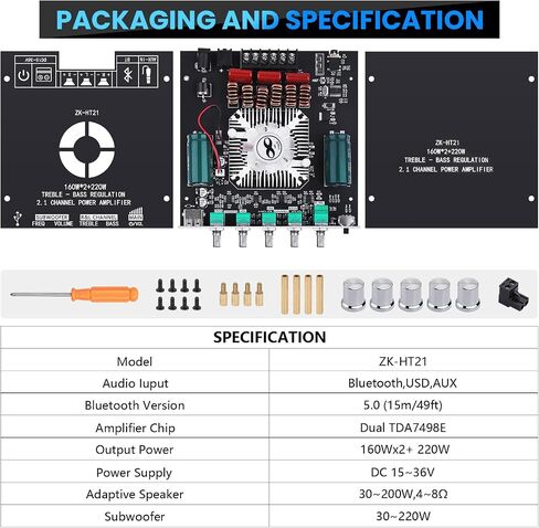 ZK-1002L 200W Audio Power Amplifier Board with Bluetooth and AUX Inputs, 2.0 Channel Stereo Mini Power Amplifier Receiver Module for Home DIY Speakers System, DC 5-24V in Saudi Arabia