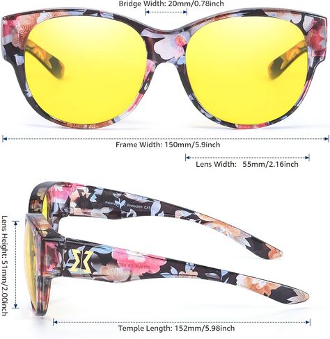 Xfeel Night Driving Glasses Over Prescription Glasses for Women Anti Glare Night Vision Glasses for Low-Light Conditions in Kuwait