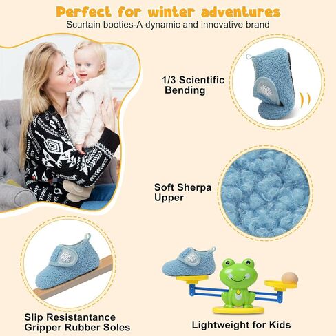 Scurtain Toddler Slippers Winter Boots Kids Slippers Girls Boys Toddler Snow Boots Baby Warm Socks Lightweight House Shoes Non-Slip Ankle Booties Walking Shoes in Kuwait
