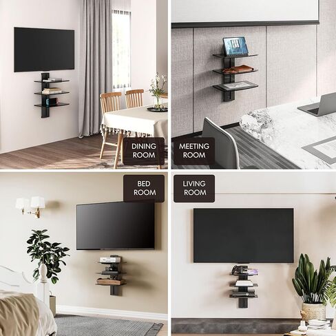 Fitueyes 2 طبقات عائمة الأرفف للجدار تحت تلفزيون DVD الرف رفوف جدار التثبيت تمسك حتى 22 رطل الزجاج المقسى ل PS4 و Xbox و Game Console و Cable Box Black in Kuwait