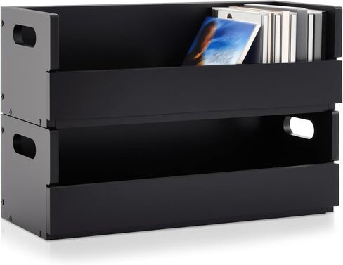 2 Pcs Wooden Cd Storage Box Holder Racks Cassette Tape Display Stand with Carrying Handles,Organizer Shelf for Movie Cases, Dvds, Cd Organizer Can Store up to 36 Pcs in Kuwait