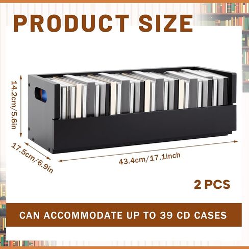 2 Pcs Wooden Cd Storage Box Holder Racks Cassette Tape Display Stand with Carrying Handles,Organizer Shelf for Movie Cases, Dvds, Cd Organizer Can Store up to 36 Pcs in Kuwait