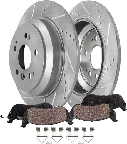 Detroit Axle-مجموعة الفرامل الخلفية لـ 16-21 Honda Pilot Passport ، 17-20 Ridgeline ، 12.95 "بوصة محفورة ومزودة بالقرص ، وسادات فرامل السيراميك 2016 2017 2018 2018 2020 استبدال in Saudi Arabia
