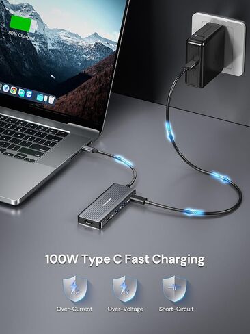 HDMI to USB, DockteckExpand 5-in-1 USB C Hub with Dual HDMI 4K@30Hz, 2 USB 3.0 Ports, 100W PD Charging – Compatible with MacBook, Dell, Chromebook & More in Kuwait