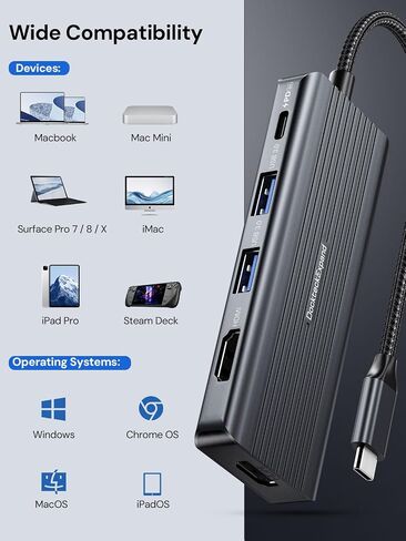 HDMI to USB, DockteckExpand 5-in-1 USB C Hub with Dual HDMI 4K@30Hz, 2 USB 3.0 Ports, 100W PD Charging – Compatible with MacBook, Dell, Chromebook & More in Kuwait