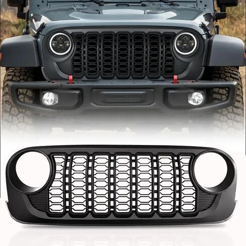 الشواء الأمامي الشبكة الشبكية شبكة أسود متوافق مع جيب Wrangler JL 2018-2023 2024 Gladiator JT (مع ثقب الكاميرا) in Saudi Arabia