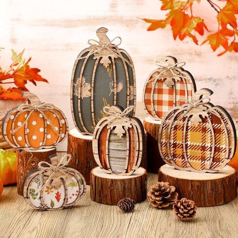Leinuosen 6 PCS Fall Fall Decord Duck Pumpkin Wooden Block Sign Fall Tiered Tresh Decor in Saudi Arabia
