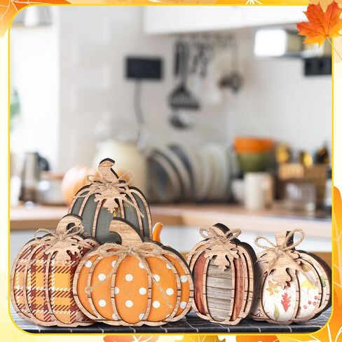 Leinuosen 6 PCS Fall Fall Decord Duck Pumpkin Wooden Block Sign Fall Tiered Tresh Decor in Saudi Arabia