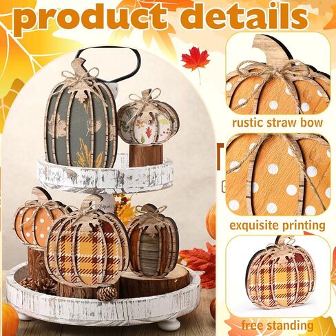 Leinuosen 6 PCS Fall Fall Decord Duck Pumpkin Wooden Block Sign Fall Tiered Tresh Decor in Saudi Arabia