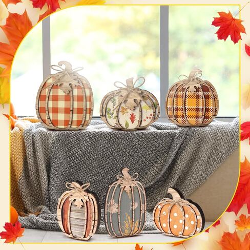 Leinuosen 6 PCS Fall Fall Decord Duck Pumpkin Wooden Block Sign Fall Tiered Tresh Decor in Saudi Arabia