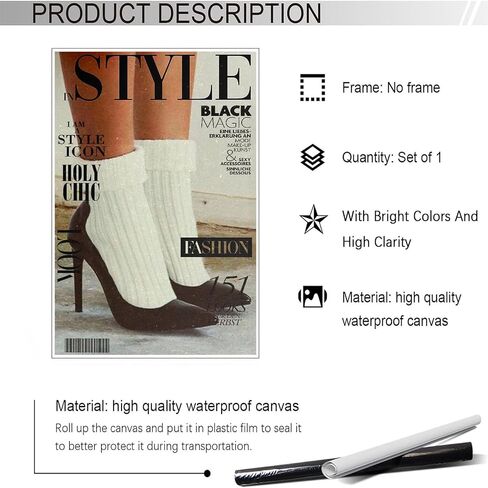 Trendy Style Magazine Posters, Vintage 70s High Heels Canvas Wall Art, feminist preppy girly wall decor Room Aesthetic For Apartment Home Bedroom Dorm Wall Decor 12x16in Unframed in Saudi Arabia